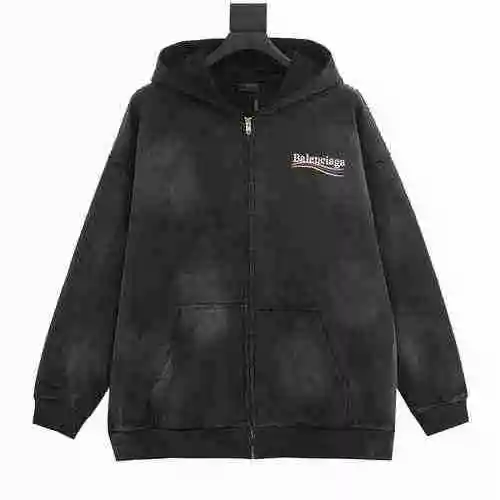 BLCG23ss Heavy Industry Wash Water Tie Dye Stir Fried Snow Cola Embroidery Cardigan Long Sleeve Hood