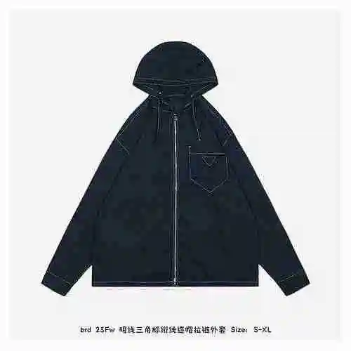 PRD 23Fw Bright Triangle Quilted Thread Hooded Zipper Coat