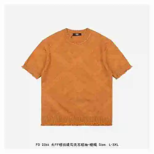 FD 23ss Large FF Dark Jacquard Tassel Short Sleeve - Orange Brown