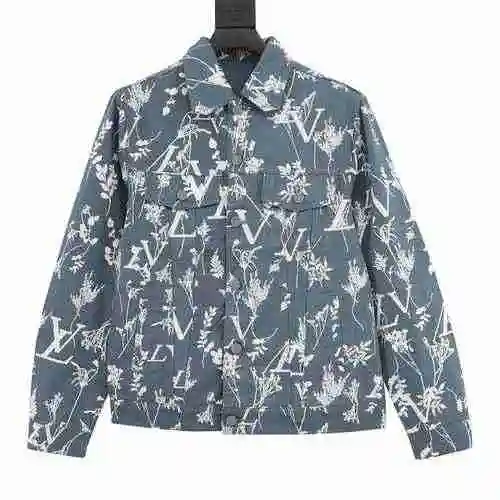1v 23 new plant letter floral lapel washed denim jacket