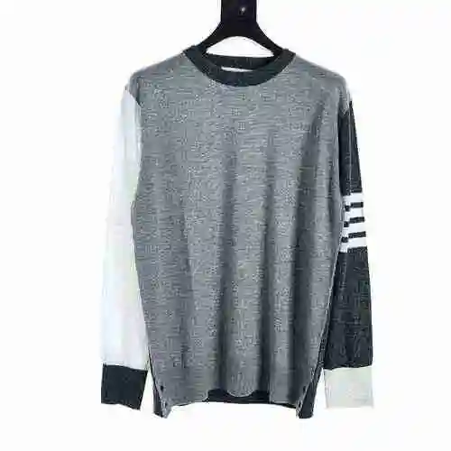 Fine wool round neck sweater (gray white)