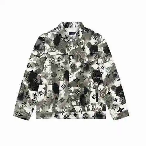 LOUIS VUITTON Ink Camo Grey Classic Old Flower AOP Logo Printed Denim Coat