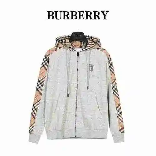 Burberry/Burberry embroidered TB plaid patchwork zippered sweater jacket