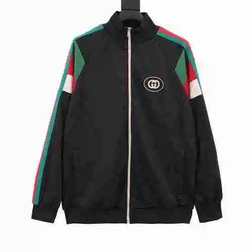 G Family 23ss Tri Color Stripe Adhesive Zipper Coat