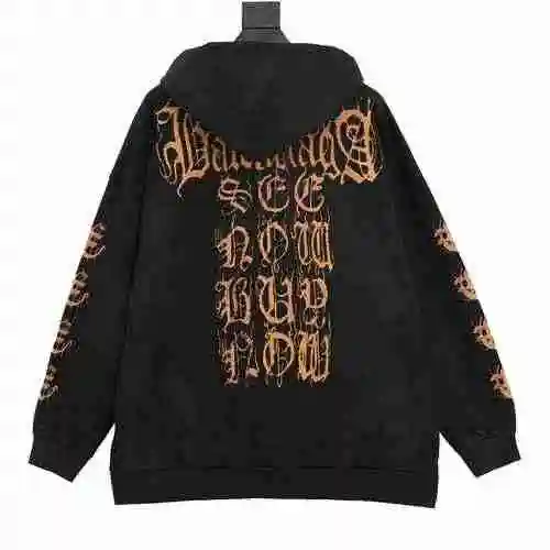 BCLG 23ss Mud Dyed Old Metal Sanskrit Long Sleeve Zipper Hoodie