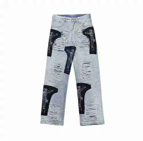 GIVENCHY/Givenchy Classic denim blue washed vintage patch Jesus embroidered jeans