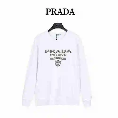 Prada/Prada 23Fw Mosaic Logo Embroidered Cotton Round Neck Sweater