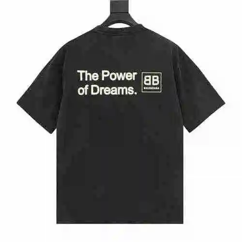 Blcg 2023 Autumn/Winter New Heavy Industry Wash Box Double B Vintage Print Short Sleeve