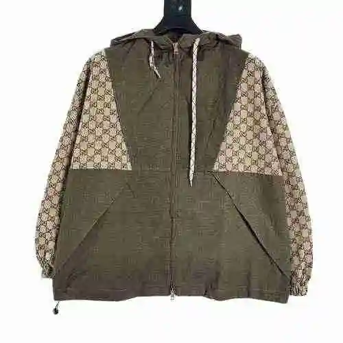 Spliced zipper hooded charging jacket