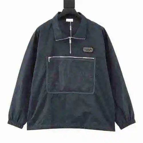 CD slogan embroidered half zip trench coat