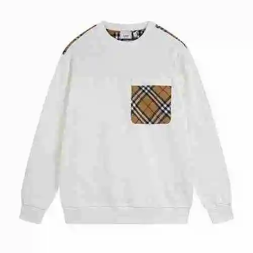 Top edition BURBERRY Burberry classic sleeve patchwork pocket plaid couple's round neck sweater