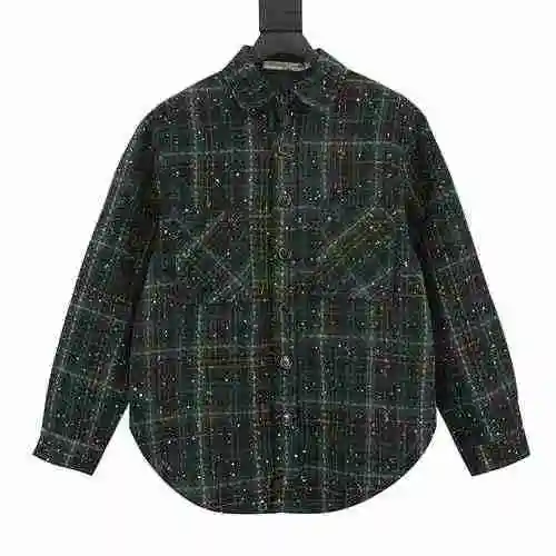 Charlie Luciano CL Small Fragrant Silver Woven Plaid Shirt Coat