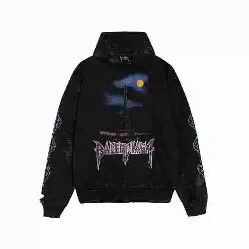 Top level version BALENCIAGA Tower Paris Night Balenciaga made old, dirty, torn, washed hooded sweat