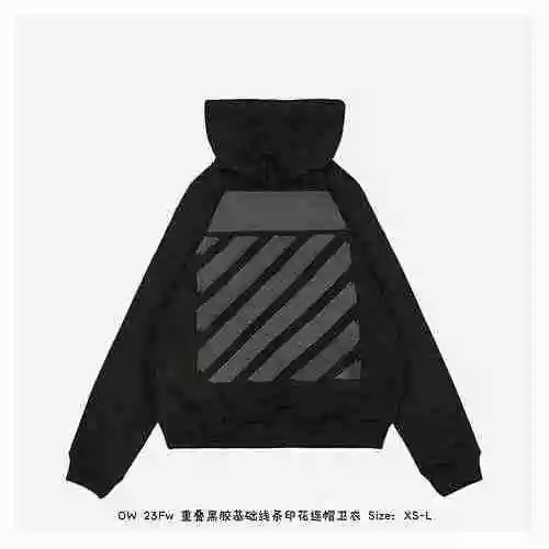 OW 23Fw Overlapping Black Glue Basic Line Printed Hoodie