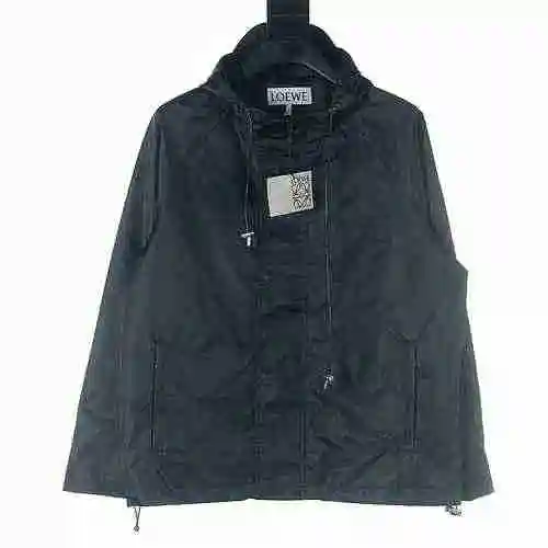 LOEWE LOE 23FW Small embroidered nylon hooded jacket parka navy blue