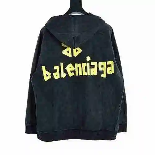 Tape made old washed pocket cut zipper hooded cardigan