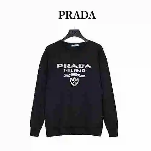 Prada/Prada 23Fw Mosaic Logo Embroidered Cotton Round Neck Sweater