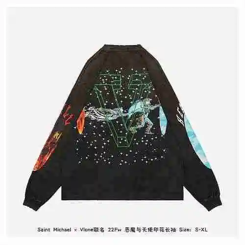 Saint Michael x Vlone Co branded 22Fw Devil and Angel Print Long Sleeve
