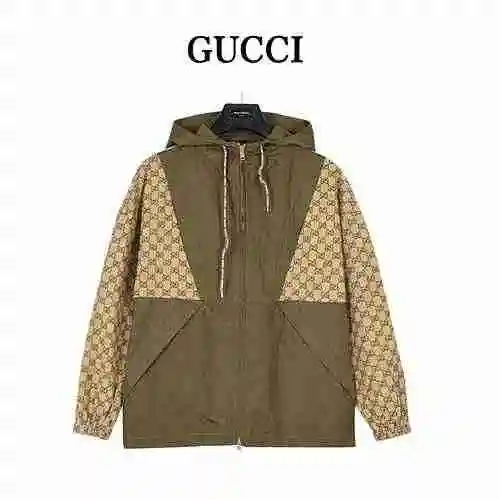 Gucci/Gucci 23Fw GG cotton canvas zipper hooded work jacket jacket jacket