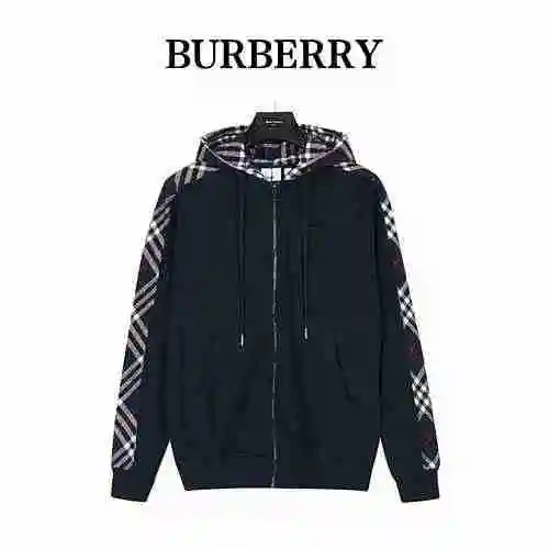 Burberry/Burberry embroidered TB plaid patchwork zippered sweater jacket