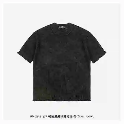 FD 23ss Large FF Dark Jacquard Tassel Short Sleeve - Black