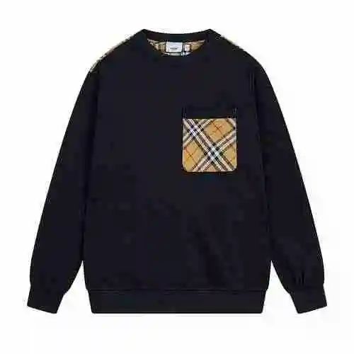 Top edition BURBERRY Burberry classic sleeve patchwork pocket plaid couple's round neck sweater