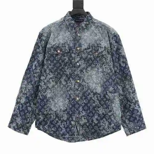 1V tie dyed splashed ink full print jacquard denim jacket