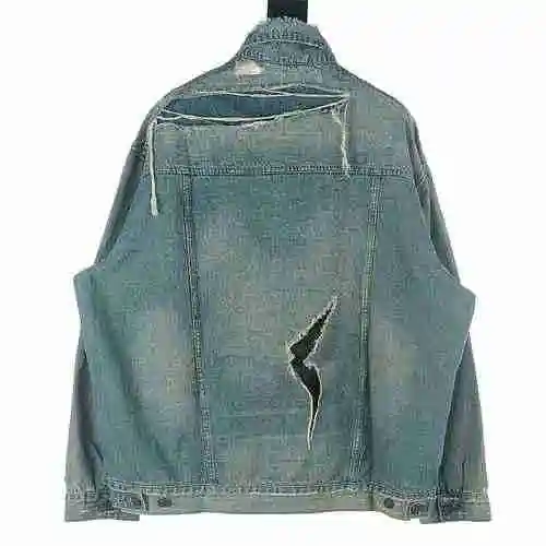 BALENCIAGA/Balenciaga BLCG Lightning Knife Cut Damaged Washed Old Denim Coat