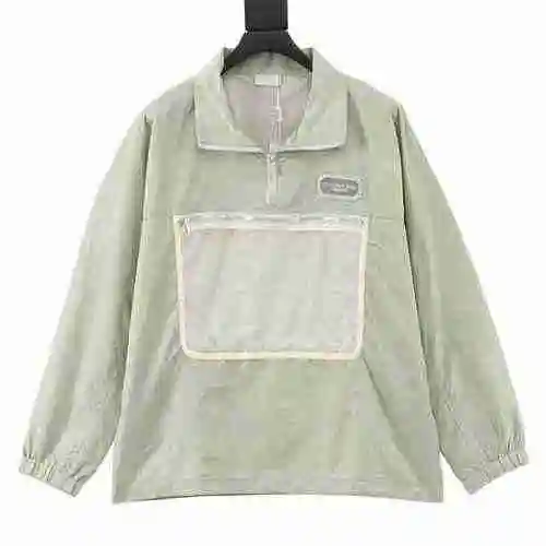 CD slogan embroidered half zip trench coat
