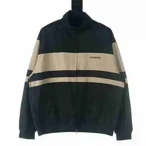 BALENCIAGA/Balenciaga BLCG Spliced Letter Embroidered Zipper Stand Neck Jacket Coat