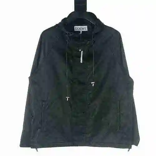 LOEWE LOE 23FW Small embroidered nylon hooded jacket with black parka