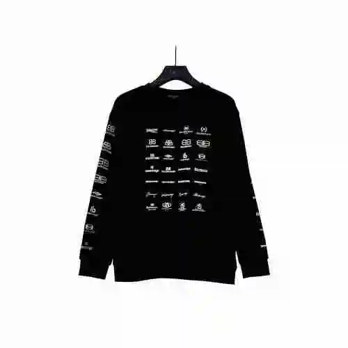 Balenciga/Balencica New Classic Letter Front and Back Sleeve Printed Round Neck Long Sleeve Men's an