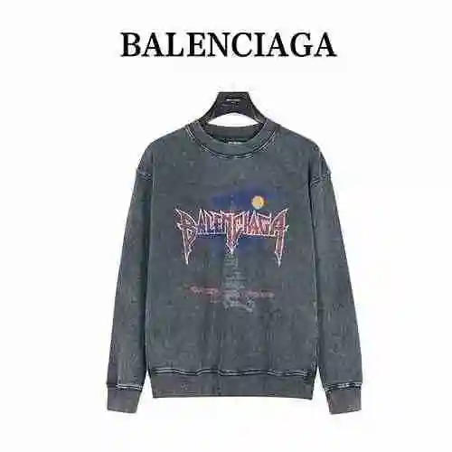 Balenciga/Balencica 23Fw Tower Letter Print Wash Vintage Round Neck Sweater
