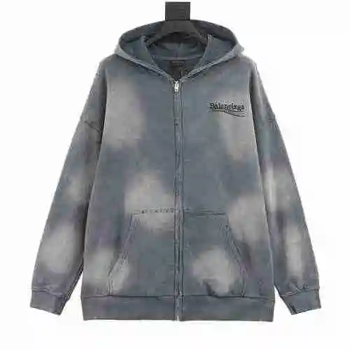 BLCG23ss Heavy Industry Wash Water Tie Dye Stir Fried Snow Cola Embroidery Cardigan Long Sleeve Hood