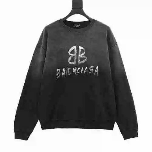 Blcg Gradient Wash Damaged Handdrawn Scrawled Letter Round Neck Sweater