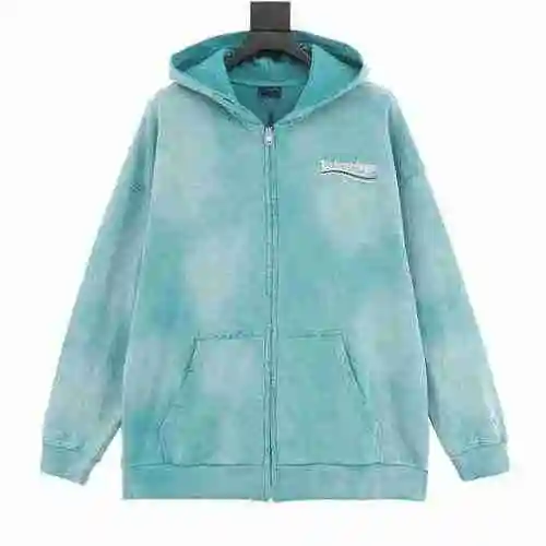 BLCG23ss Heavy Industry Wash Water Tie Dye Stir Fried Snow Cola Embroidery Cardigan Long Sleeve Hood