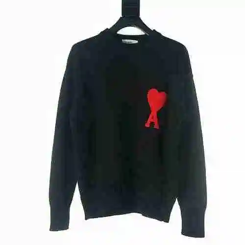 AMI PARIS 21FW Heart Embroidered Round Neck Sweater