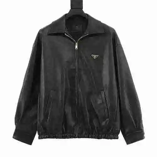 PRADA PRD 23FW Lapel Zipper Leather Jacket
