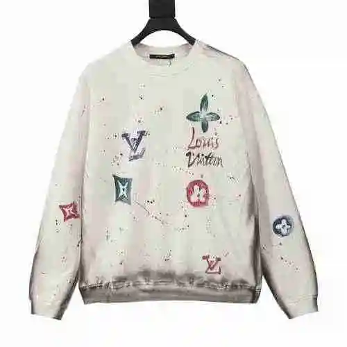 1V Washed Damaged Hand Painted Round Neck Sweater