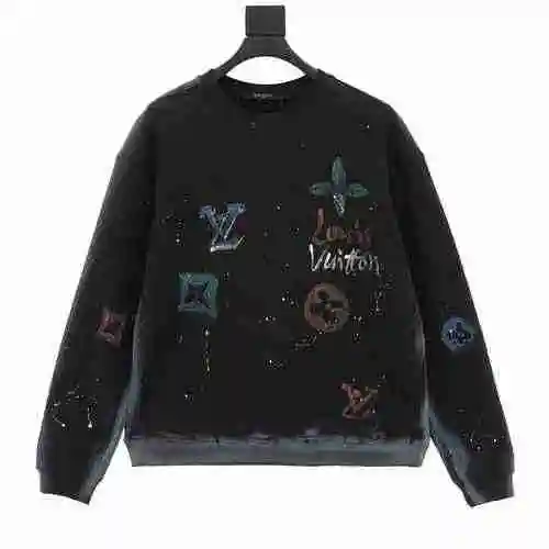 1V Washed Damaged Hand Painted Round Neck Sweater