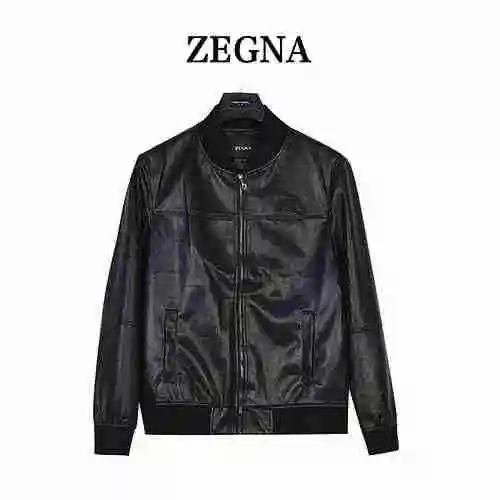 Zegna/Zegna Men's Washed Leather Casual Standing Collar Leather Shirt