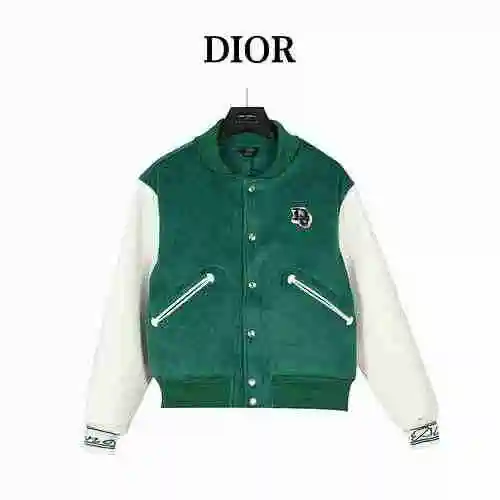 CD/Dior 23Fw Combination Leather Sleeve Wool Baseball Jacket Jacket