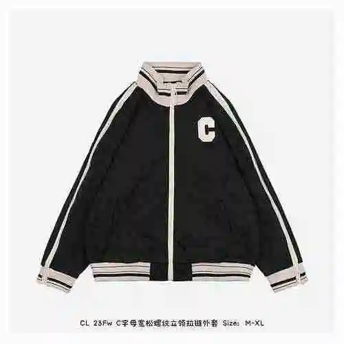 CL 23Fw C Letter Loose Thread Standing Neck Zipper Coat