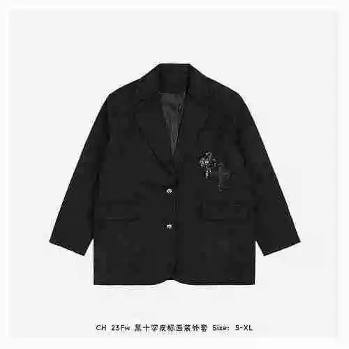 CH 23Fw Black Cross Leather Suit Coat