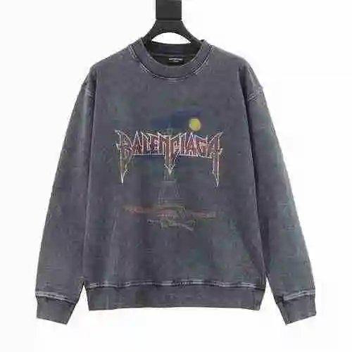 Blcg 23Fw Tower Letter Printed Wash Vintage Round Neck Sweater