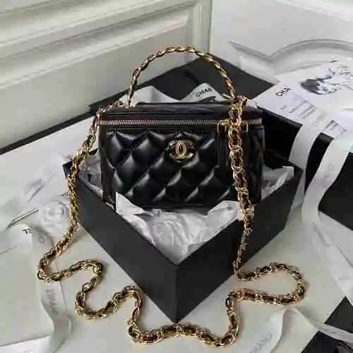 La bolsa de maquillaje Ch Chanel está hecha de cuero original importado de primer nivel y una versió