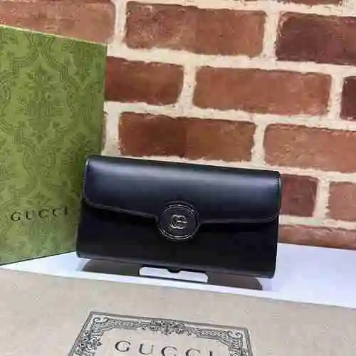 Cartera con clip largo GUCCI hecha de piel de vaca original importada Bolsa de regalo de entrega de 