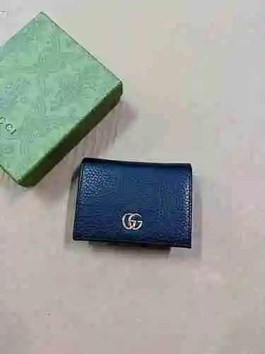 Cartera GUCCI con clip corto hecha de piel de vaca Original importada, bolsa de regalo de alta calid