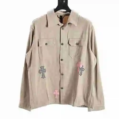 Leather Cross Double Panel Embroidered Shirt