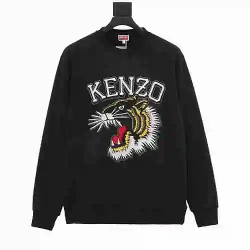 KEN * ZO Kenzo Takada KZ Tiger Head Embroidered Round Neck Sweater